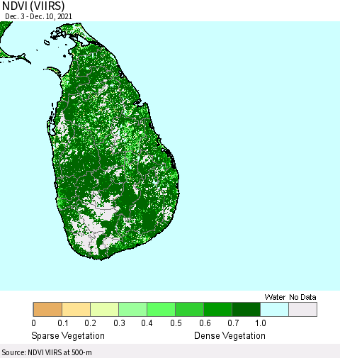 Sri Lanka NDVI (VIIRS) Thematic Map For 12/1/2021 - 12/10/2021