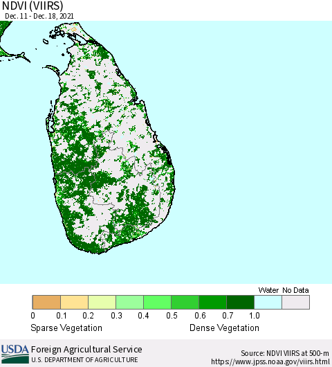 Sri Lanka NDVI (VIIRS) Thematic Map For 12/11/2021 - 12/20/2021