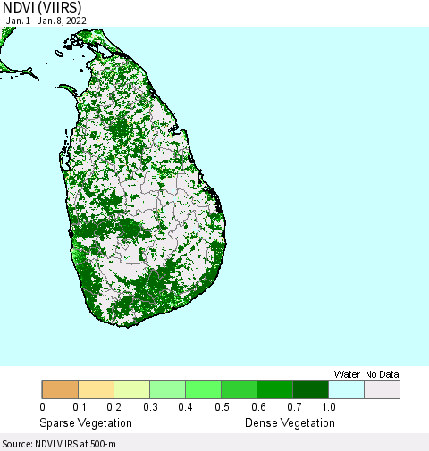 Sri Lanka NDVI (VIIRS) Thematic Map For 1/1/2022 - 1/8/2022