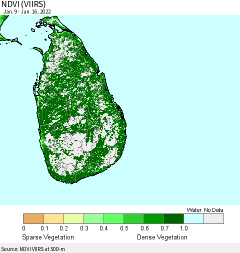 Sri Lanka NDVI (VIIRS) Thematic Map For 1/9/2022 - 1/16/2022