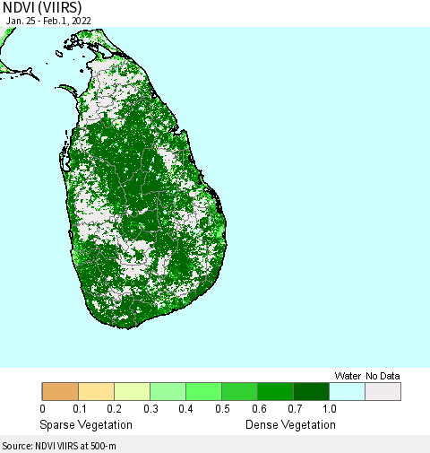 Sri Lanka NDVI (VIIRS) Thematic Map For 1/25/2022 - 2/1/2022