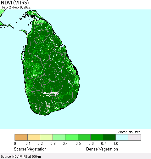 Sri Lanka NDVI (VIIRS) Thematic Map For 2/2/2022 - 2/9/2022