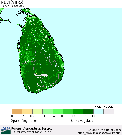 Sri Lanka NDVI (VIIRS) Thematic Map For 2/1/2022 - 2/10/2022
