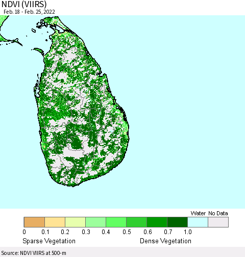Sri Lanka NDVI (VIIRS) Thematic Map For 2/18/2022 - 2/25/2022