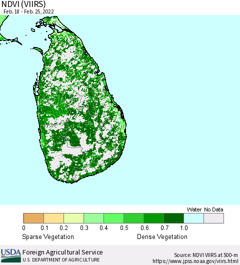 Sri Lanka NDVI (VIIRS) Thematic Map For 2/21/2022 - 2/28/2022