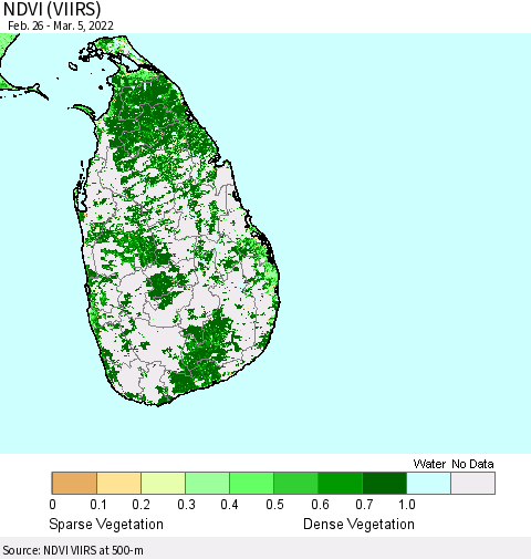 Sri Lanka NDVI (VIIRS) Thematic Map For 2/26/2022 - 3/5/2022