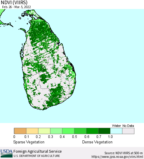 Sri Lanka NDVI (VIIRS) Thematic Map For 3/1/2022 - 3/10/2022