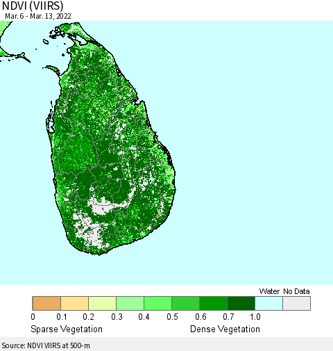 Sri Lanka NDVI (VIIRS) Thematic Map For 3/6/2022 - 3/13/2022