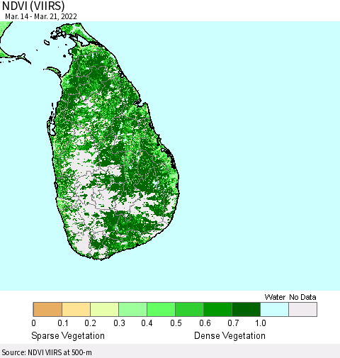 Sri Lanka NDVI (VIIRS) Thematic Map For 3/14/2022 - 3/21/2022