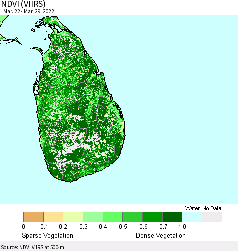 Sri Lanka NDVI (VIIRS) Thematic Map For 3/22/2022 - 3/29/2022