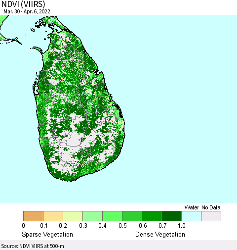 Sri Lanka NDVI (VIIRS) Thematic Map For 3/30/2022 - 4/6/2022