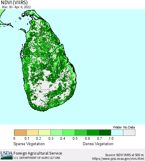 Sri Lanka NDVI (VIIRS) Thematic Map For 4/1/2022 - 4/10/2022