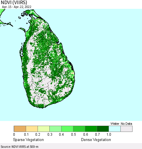 Sri Lanka NDVI (VIIRS) Thematic Map For 4/15/2022 - 4/22/2022