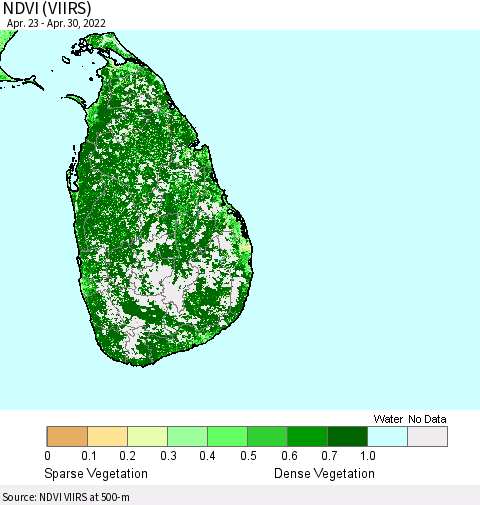 Sri Lanka NDVI (VIIRS) Thematic Map For 4/21/2022 - 4/30/2022