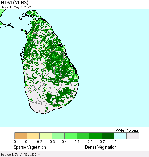 Sri Lanka NDVI (VIIRS) Thematic Map For 5/1/2022 - 5/8/2022