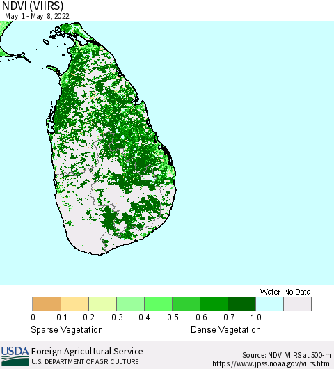 Sri Lanka NDVI (VIIRS) Thematic Map For 5/1/2022 - 5/10/2022