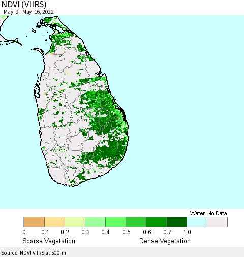 Sri Lanka NDVI (VIIRS) Thematic Map For 5/9/2022 - 5/16/2022