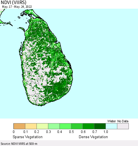 Sri Lanka NDVI (VIIRS) Thematic Map For 5/17/2022 - 5/24/2022
