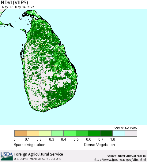 Sri Lanka NDVI (VIIRS) Thematic Map For 5/21/2022 - 5/31/2022