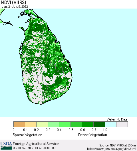 Sri Lanka NDVI (VIIRS) Thematic Map For 6/1/2022 - 6/10/2022