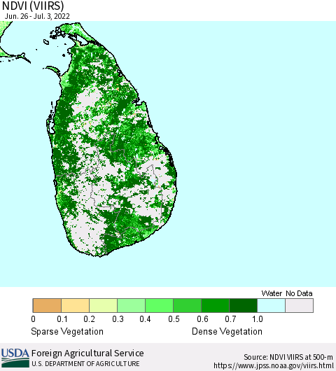 Sri Lanka NDVI (VIIRS) Thematic Map For 7/1/2022 - 7/10/2022