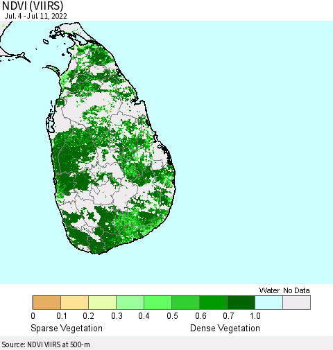 Sri Lanka NDVI (VIIRS) Thematic Map For 7/4/2022 - 7/11/2022