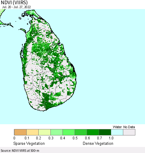 Sri Lanka NDVI (VIIRS) Thematic Map For 7/20/2022 - 7/27/2022