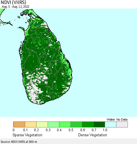 Sri Lanka NDVI (VIIRS) Thematic Map For 8/5/2022 - 8/12/2022