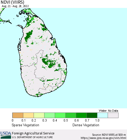Sri Lanka NDVI (VIIRS) Thematic Map For 8/21/2022 - 8/31/2022