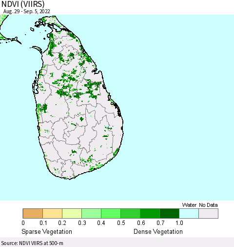 Sri Lanka NDVI (VIIRS) Thematic Map For 8/29/2022 - 9/5/2022