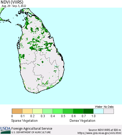 Sri Lanka NDVI (VIIRS) Thematic Map For 9/1/2022 - 9/10/2022