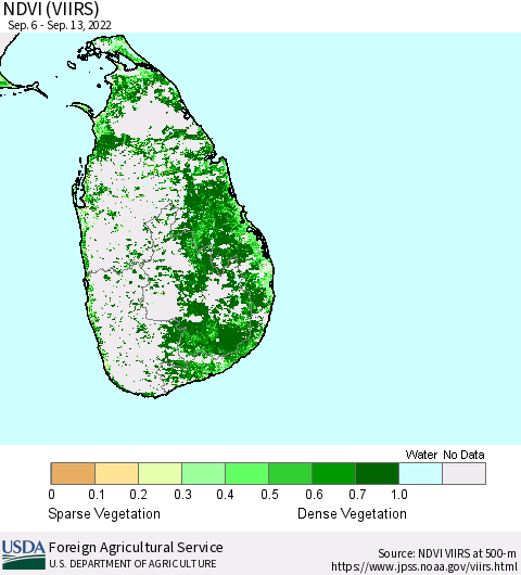 Sri Lanka NDVI (VIIRS) Thematic Map For 9/11/2022 - 9/20/2022