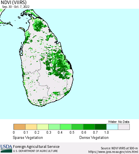 Sri Lanka NDVI (VIIRS) Thematic Map For 10/1/2022 - 10/10/2022
