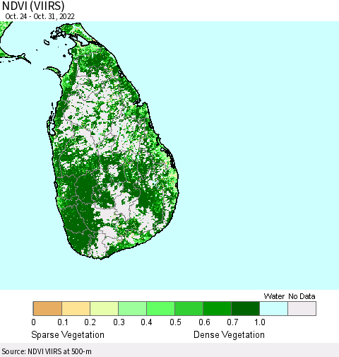 Sri Lanka NDVI (VIIRS) Thematic Map For 10/21/2022 - 10/31/2022