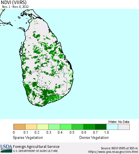 Sri Lanka NDVI (VIIRS) Thematic Map For 11/1/2022 - 11/10/2022