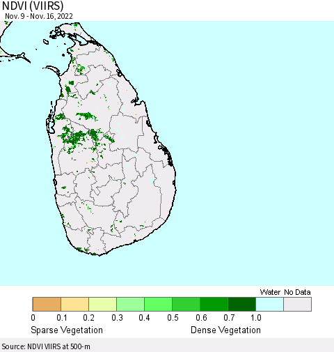 Sri Lanka NDVI (VIIRS) Thematic Map For 11/9/2022 - 11/16/2022