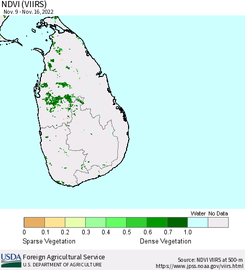 Sri Lanka NDVI (VIIRS) Thematic Map For 11/11/2022 - 11/20/2022