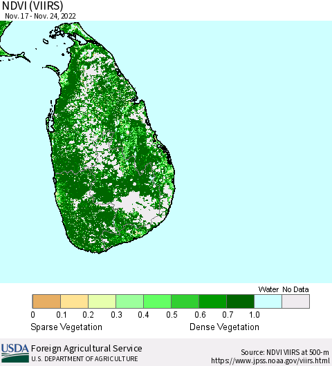 Sri Lanka NDVI (VIIRS) Thematic Map For 11/21/2022 - 11/30/2022