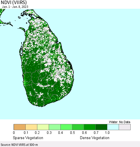 Sri Lanka NDVI (VIIRS) Thematic Map For 1/1/2023 - 1/8/2023