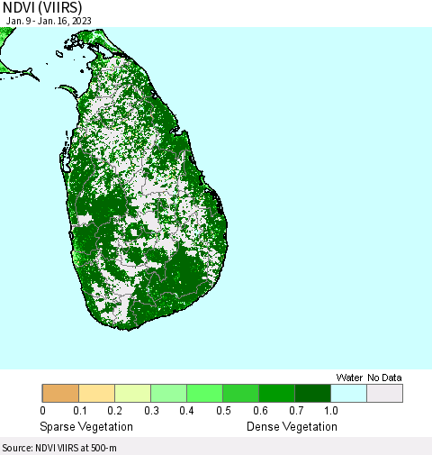 Sri Lanka NDVI (VIIRS) Thematic Map For 1/9/2023 - 1/16/2023