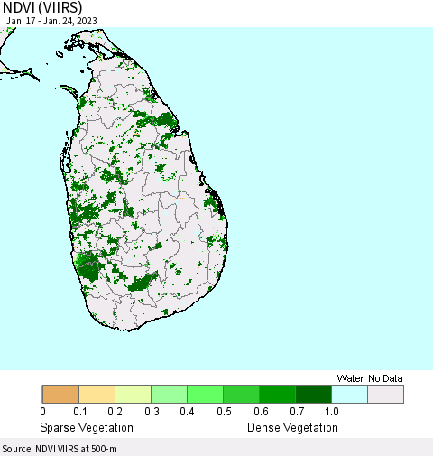 Sri Lanka NDVI (VIIRS) Thematic Map For 1/17/2023 - 1/24/2023