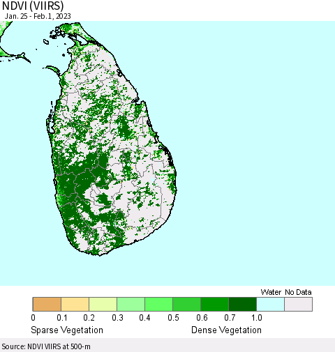 Sri Lanka NDVI (VIIRS) Thematic Map For 1/25/2023 - 2/1/2023