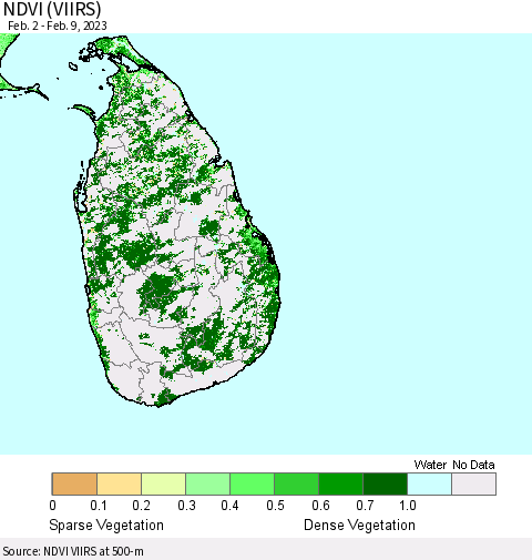 Sri Lanka NDVI (VIIRS) Thematic Map For 2/2/2023 - 2/9/2023