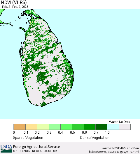 Sri Lanka NDVI (VIIRS) Thematic Map For 2/1/2023 - 2/10/2023
