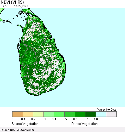 Sri Lanka NDVI (VIIRS) Thematic Map For 2/18/2023 - 2/25/2023