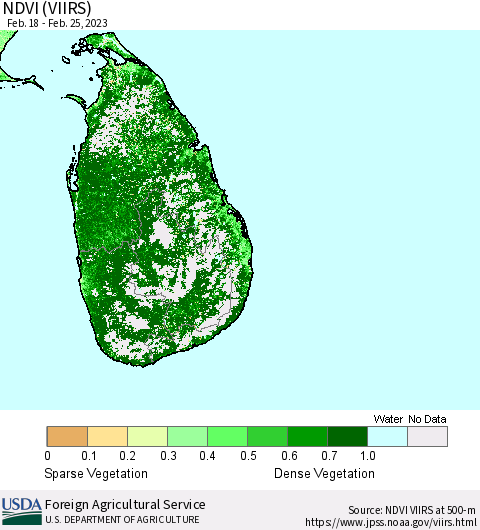 Sri Lanka NDVI (VIIRS) Thematic Map For 2/21/2023 - 2/28/2023