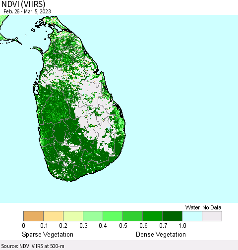 Sri Lanka NDVI (VIIRS) Thematic Map For 2/26/2023 - 3/5/2023