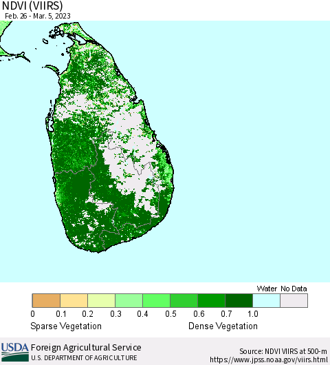 Sri Lanka NDVI (VIIRS) Thematic Map For 3/1/2023 - 3/10/2023