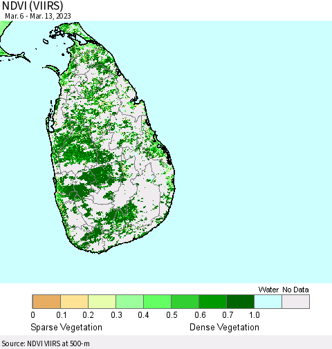 Sri Lanka NDVI (VIIRS) Thematic Map For 3/6/2023 - 3/13/2023