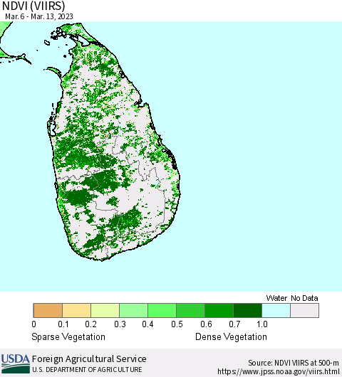 Sri Lanka NDVI (VIIRS) Thematic Map For 3/11/2023 - 3/20/2023